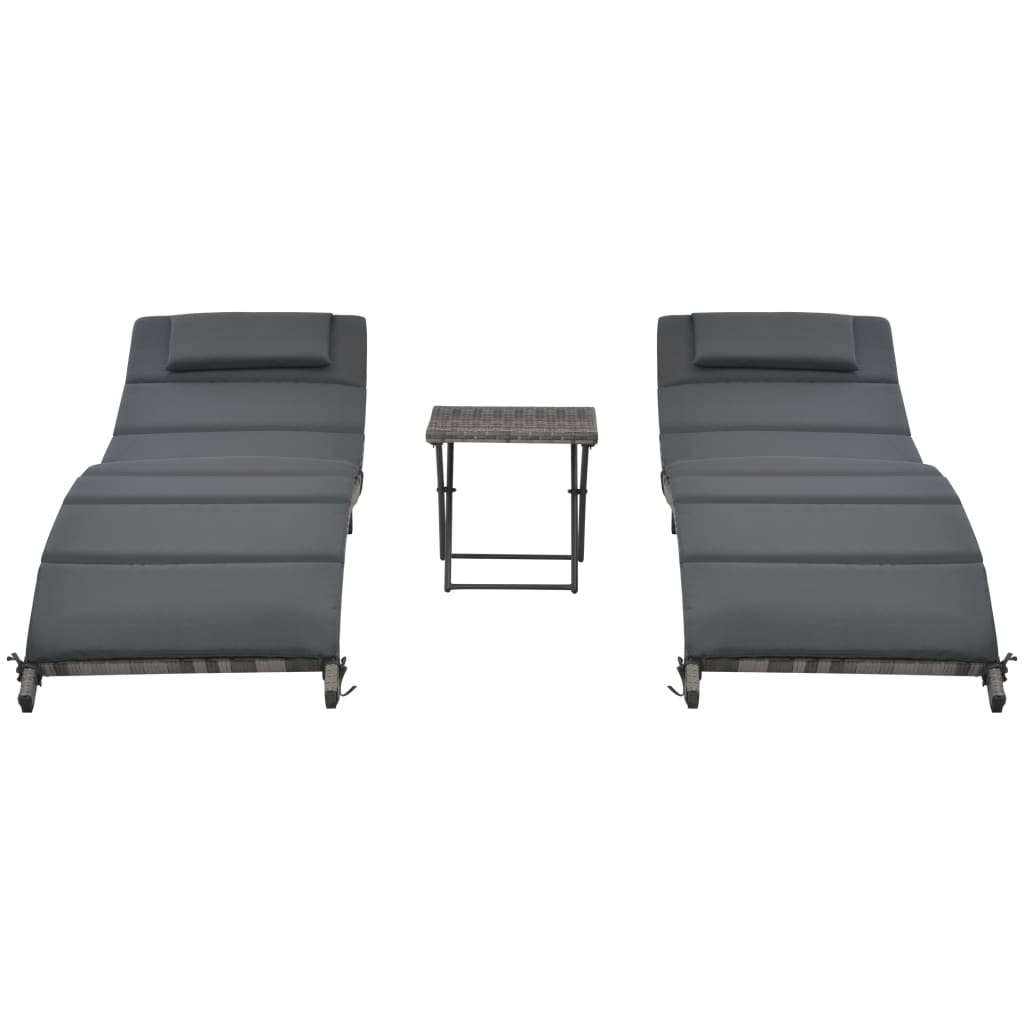 3-Delige Loungeset Inklapbaar Poly Rattan Grijs