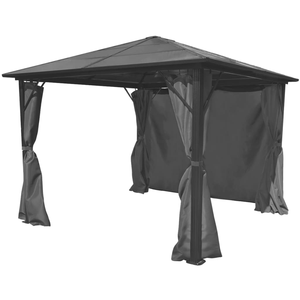 Prieel Met Gordijn Aluminium 300 x 300 cm Antraciet