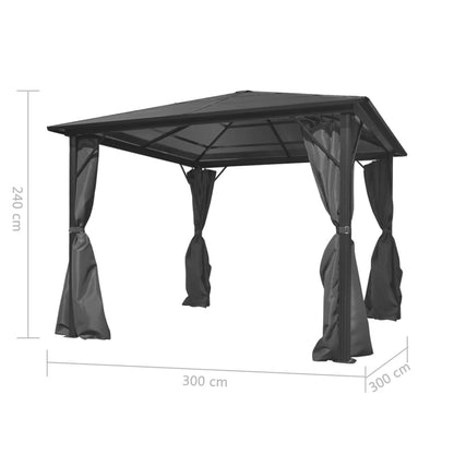Prieel Met Gordijn Aluminium 300 x 300 cm Antraciet