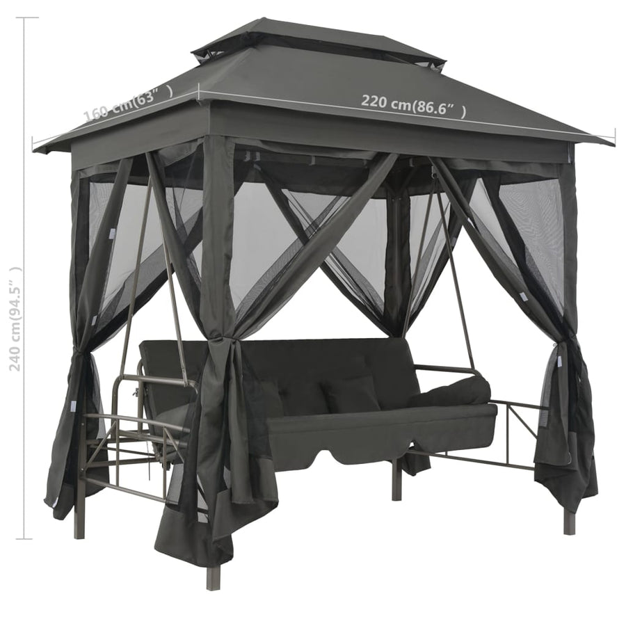 Schommelbank Voor Buiten Met Dak 220X60X240 Cm Staal Antraciet