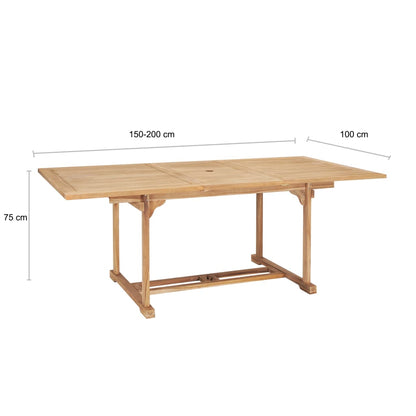 Tuintafel verlengbaar 150-200x100x75 cm massief teakhout 200 x 100 x 75 cm Rechthoekig