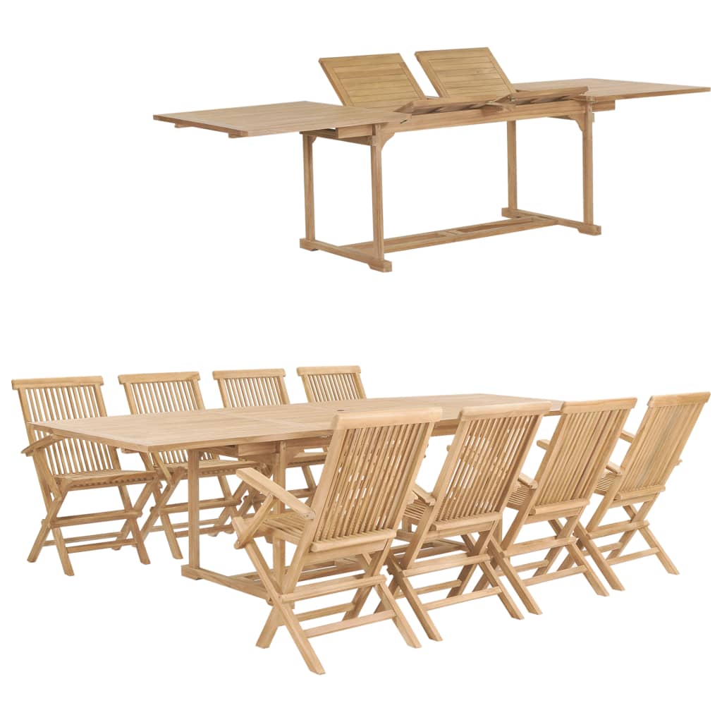 9-Delige Tuinset 180-280X100X75 Cm Massief Teakhout Rechthoekig