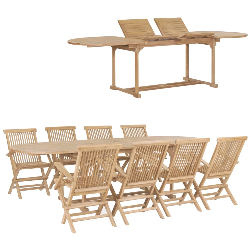9-Delige Tuinset 180-280X100X75 Cm Massief Teakhout ovaal