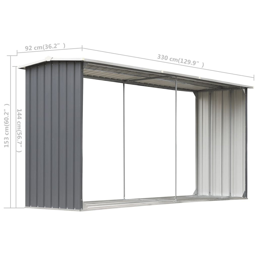 Haardhoutschuur 330X92X153 Cm Gegalvaniseerd Staal Grijs