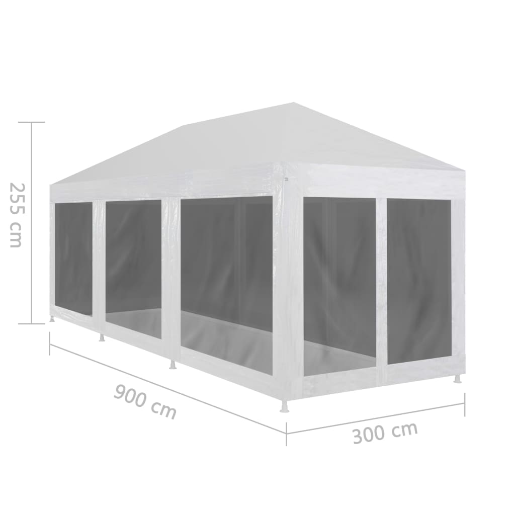 Partytent Met 8 Mesh Zijwanden 9 x 3 m Wit