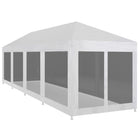 Partytent 12x3 m met 10 mesh zijwanden wit zwart