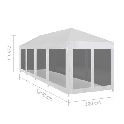 Partytent Met 10 Mesh Zijwanden 12 x 3 m Wit