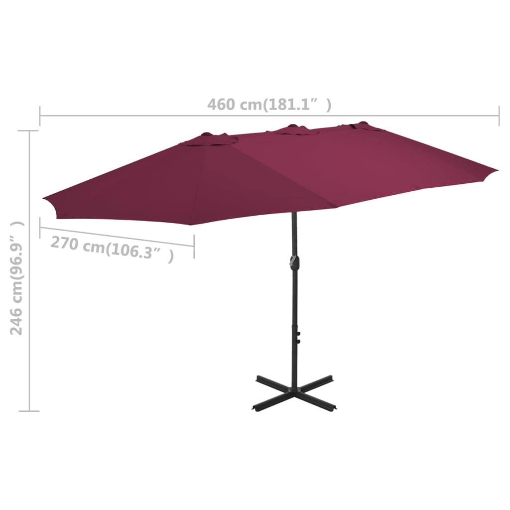 Parasol Met Aluminium Paal 460X270 Cm Bordeauxrood