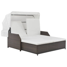 Ligbed 2-persoons met luifel poly rattan bruin