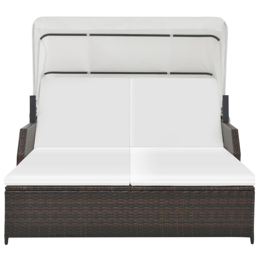 Ligbed 2-persoons met luifel poly rattan bruin