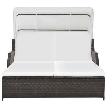 Ligbed 2-persoons met luifel poly rattan bruin