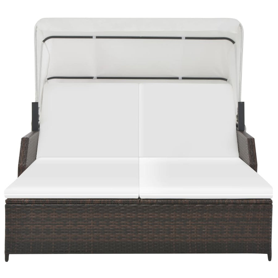 Ligbed 2-persoons met luifel poly rattan bruin