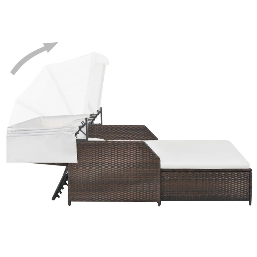 Ligbed 2-persoons met luifel poly rattan bruin