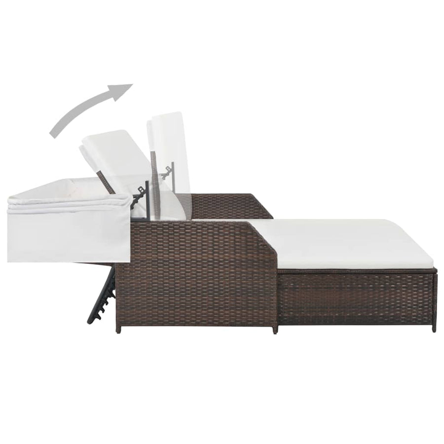 Ligbed 2-persoons met luifel poly rattan bruin