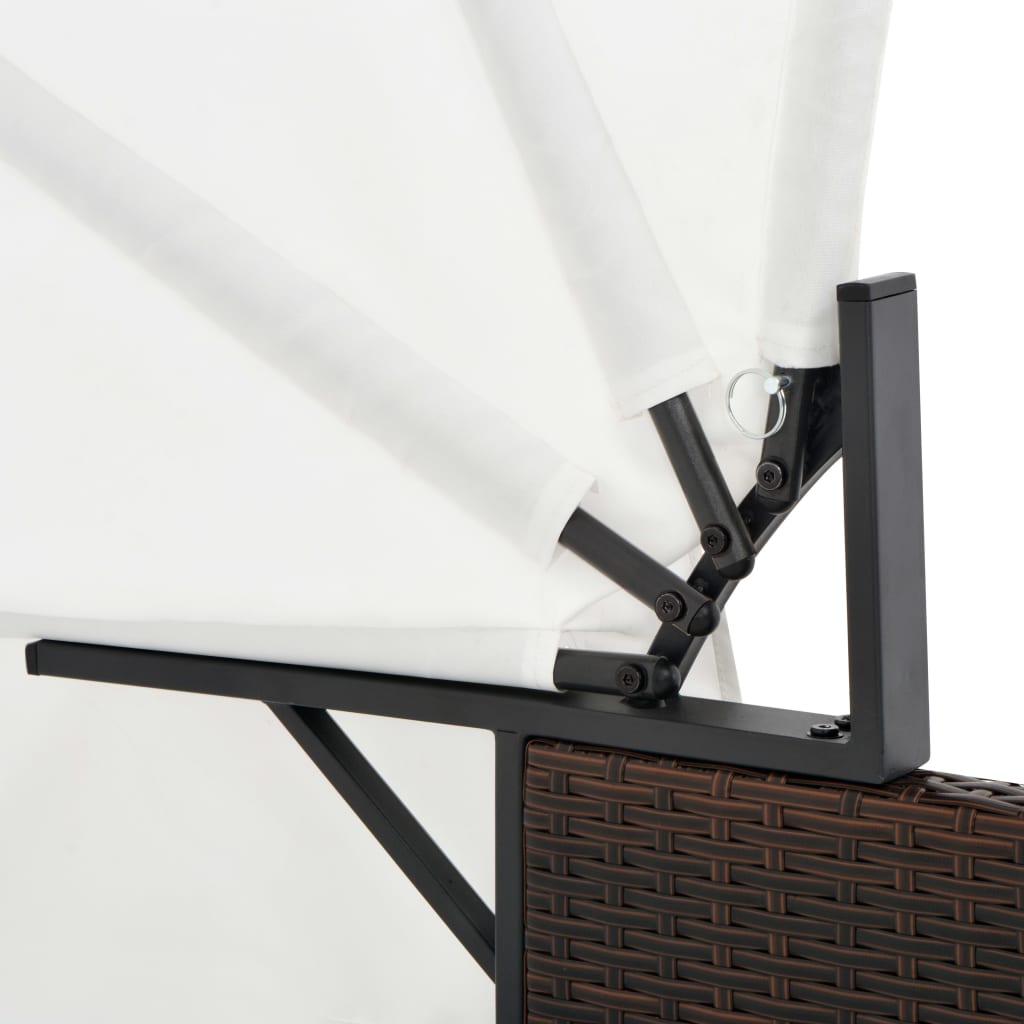 Ligbed 2-persoons met luifel poly rattan bruin