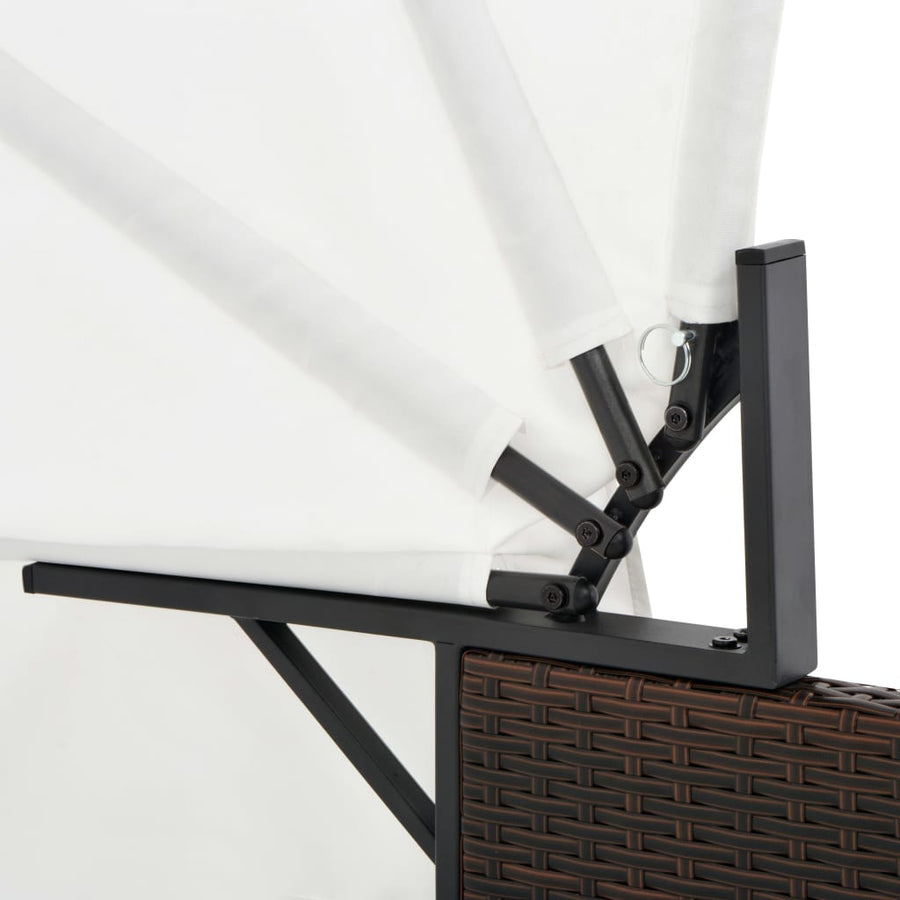 Ligbed 2-persoons met luifel poly rattan bruin