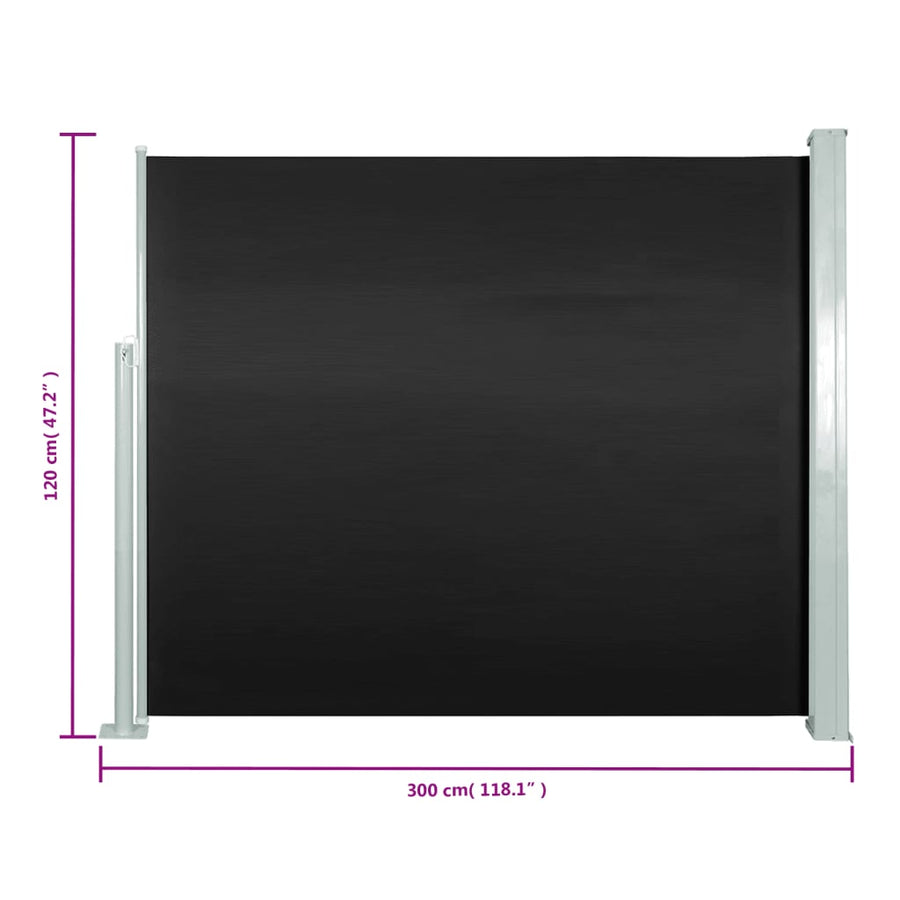 Windscherm Uittrekbaar 120X300 Cm Zwart 120 x 300 cm