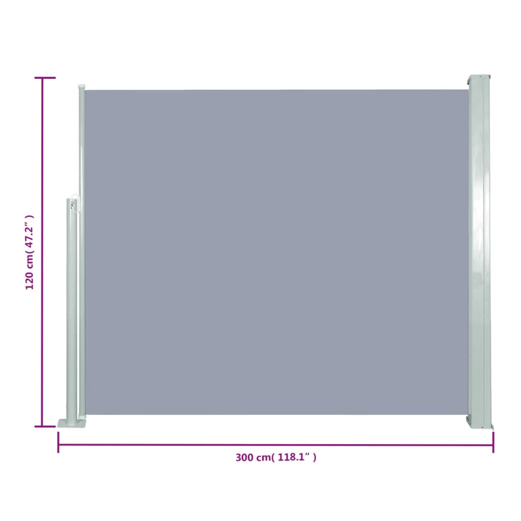 Windscherm Uittrekbaar 120X300 Cm Grijs 120 x 300 cm