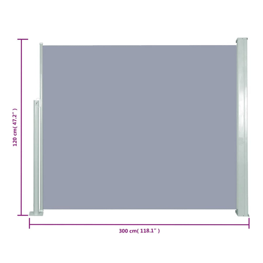 Windscherm Uittrekbaar 120X300 Cm Grijs 120 x 300 cm