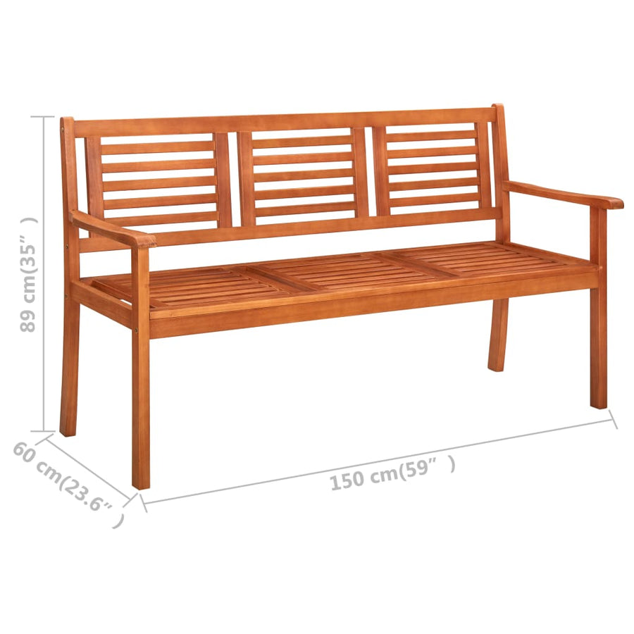 Driezits Tuinbank 150 Cm Massief Eucalyptushout Bruin 150 x 60 x 89 cm
