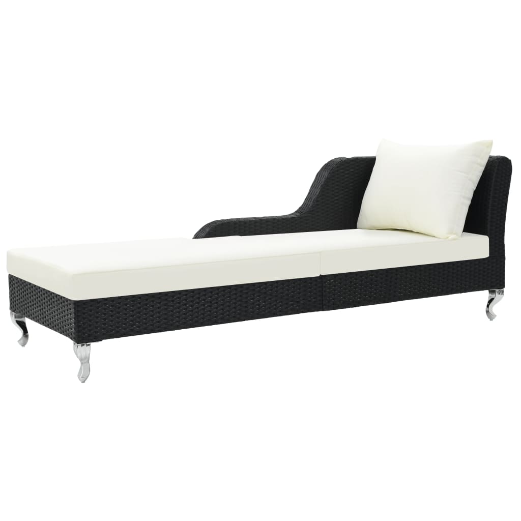 Ligbed Met Kussen Poly Rattan Zwart