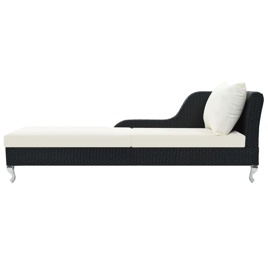 Ligbed Met Kussen Poly Rattan Zwart
