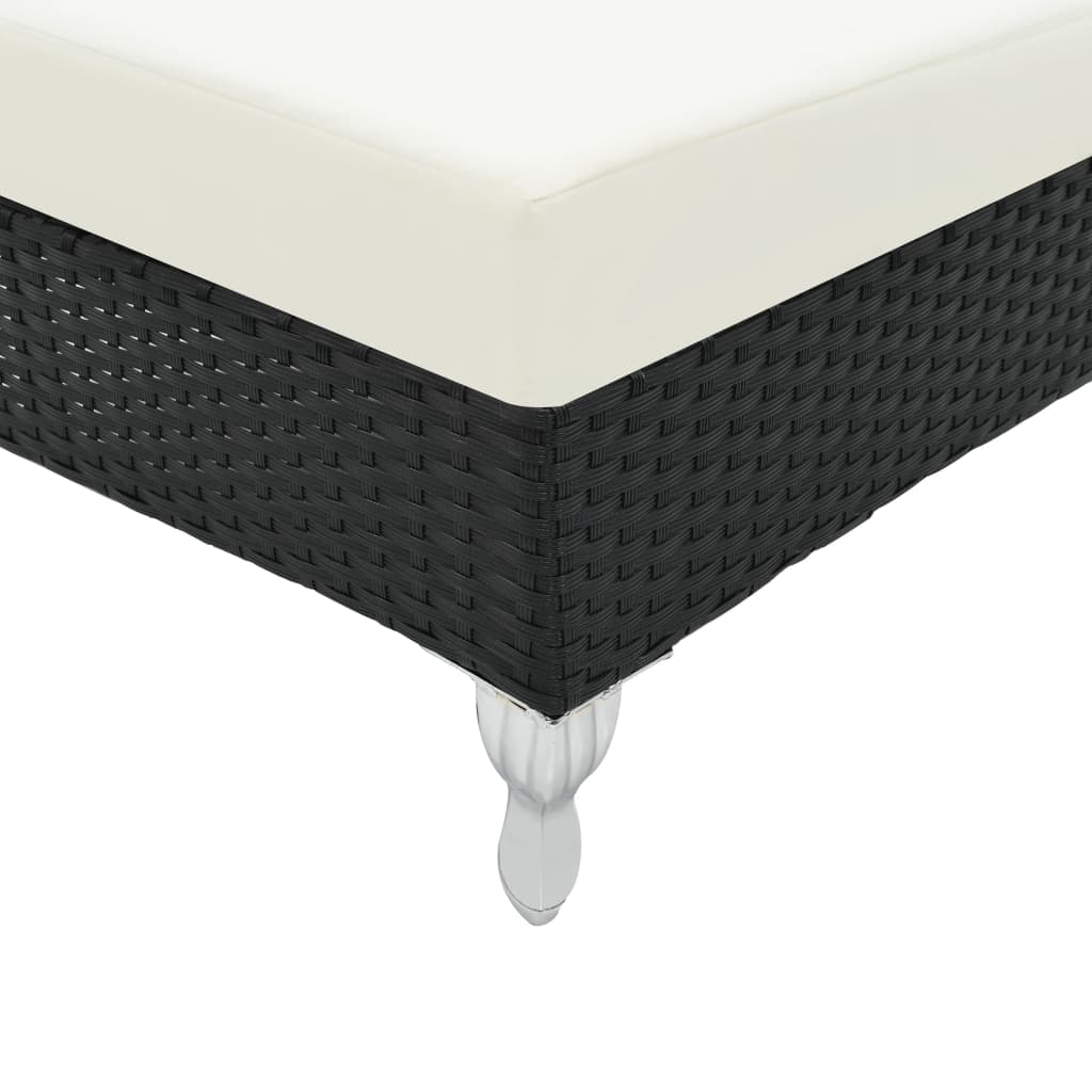 Ligbed Met Kussen Poly Rattan Zwart