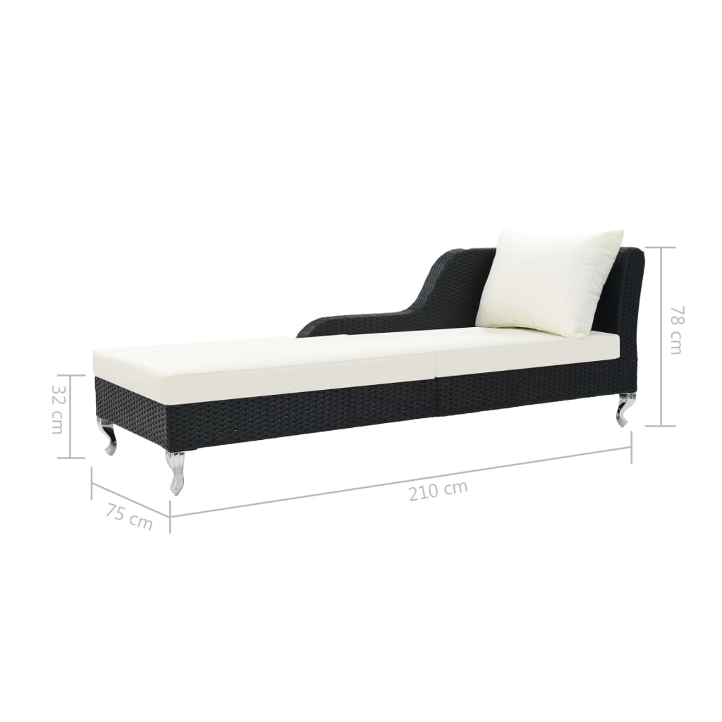 Ligbed Met Kussen Poly Rattan Zwart