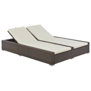 Sunlounger two-person poly rattan brown