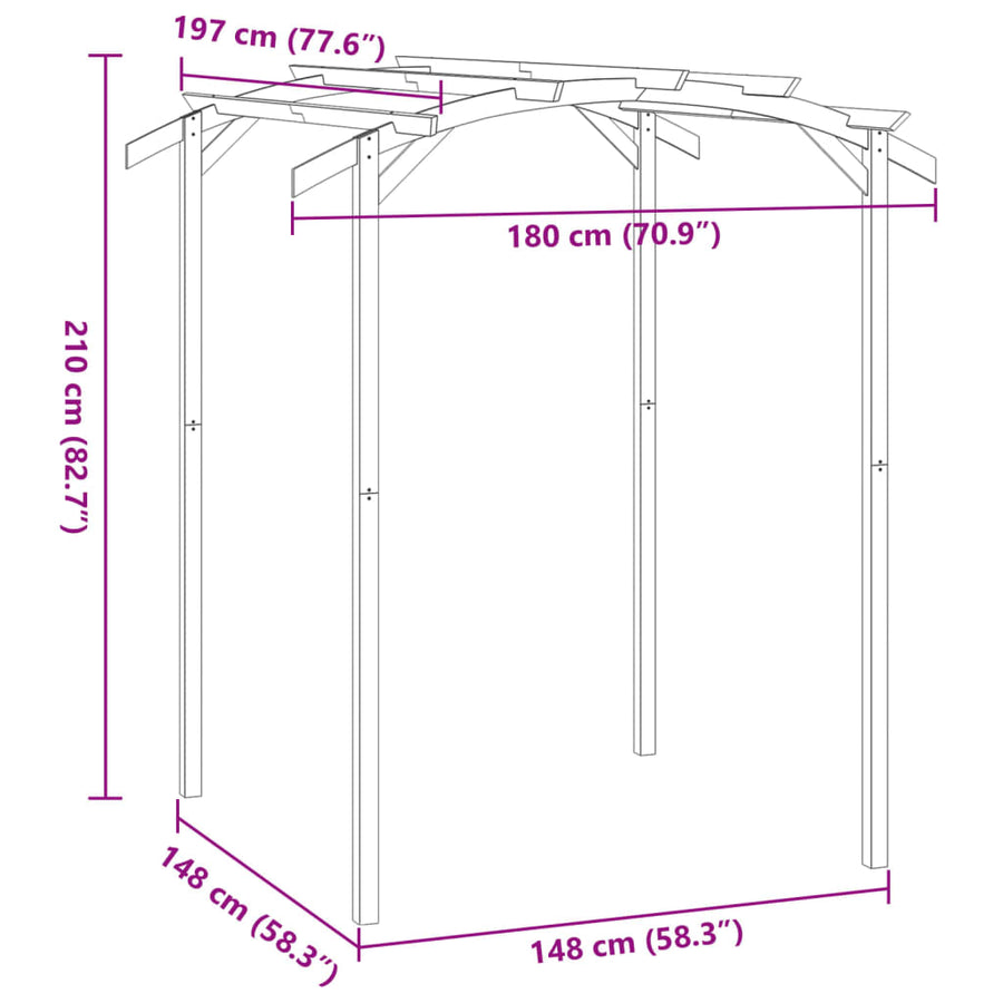 Pergola 180x197x210 cm geïmpregneerd grenenhout