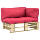 Tuinbank Pallet Met Rode Kussens Grenenhout Groen en rood