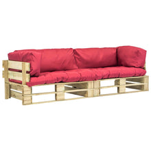 -Delige Tuinbankenset Pallet Met Rode Kussens Grenenhout Groen en rood