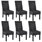 Eetkamerstoelen 6 stuks zwart kubu rattan mangohout