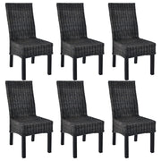 Eetkamerstoelen 6 stuks zwart kubu rattan mangohout