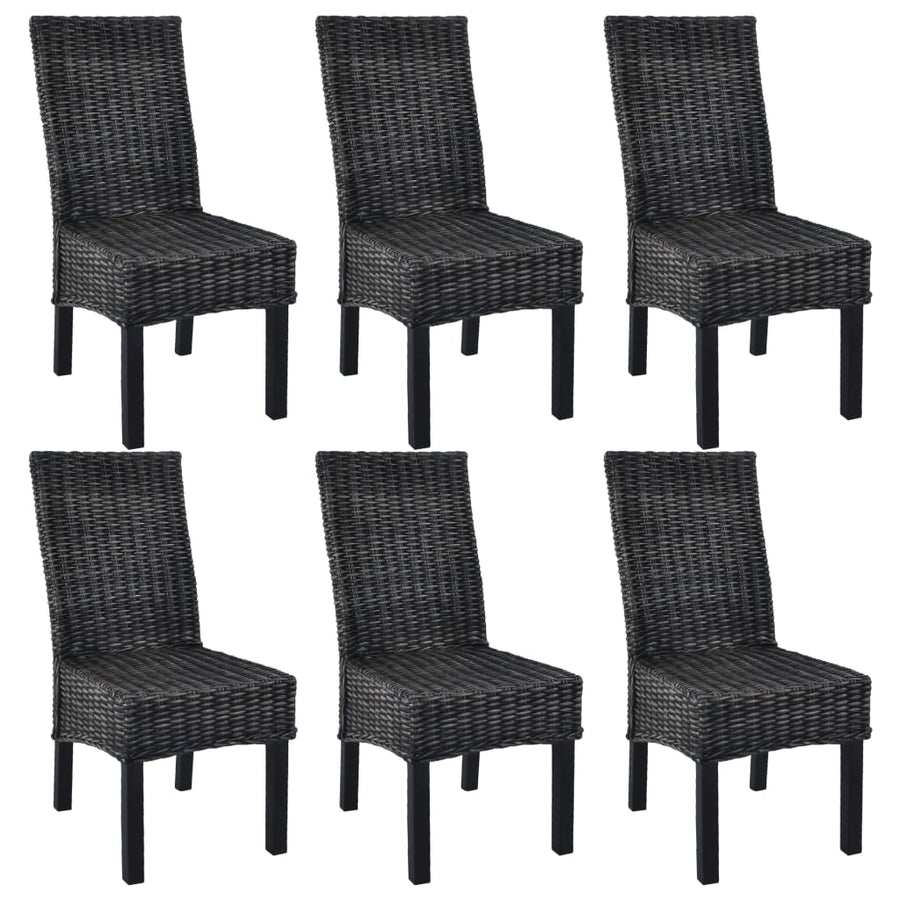 Eetkamerstoelen Kubu Rattan En Mangohout 6 Zwart