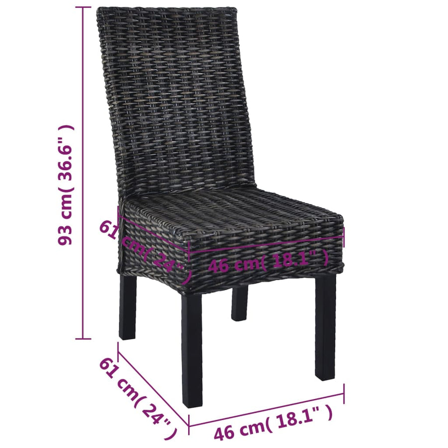 Eetkamerstoelen Kubu Rattan En Mangohout 6 Zwart