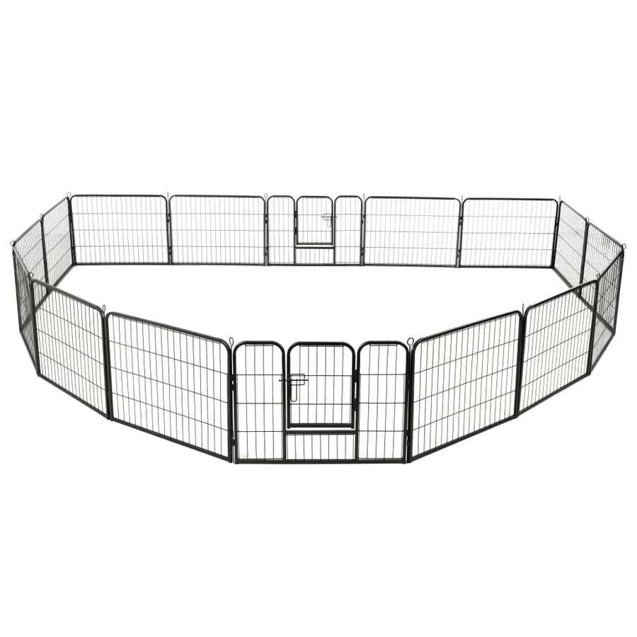 Hondenren met 16 panelen 60x80 cm staal zwart 60 x 80 cm 16 panelen