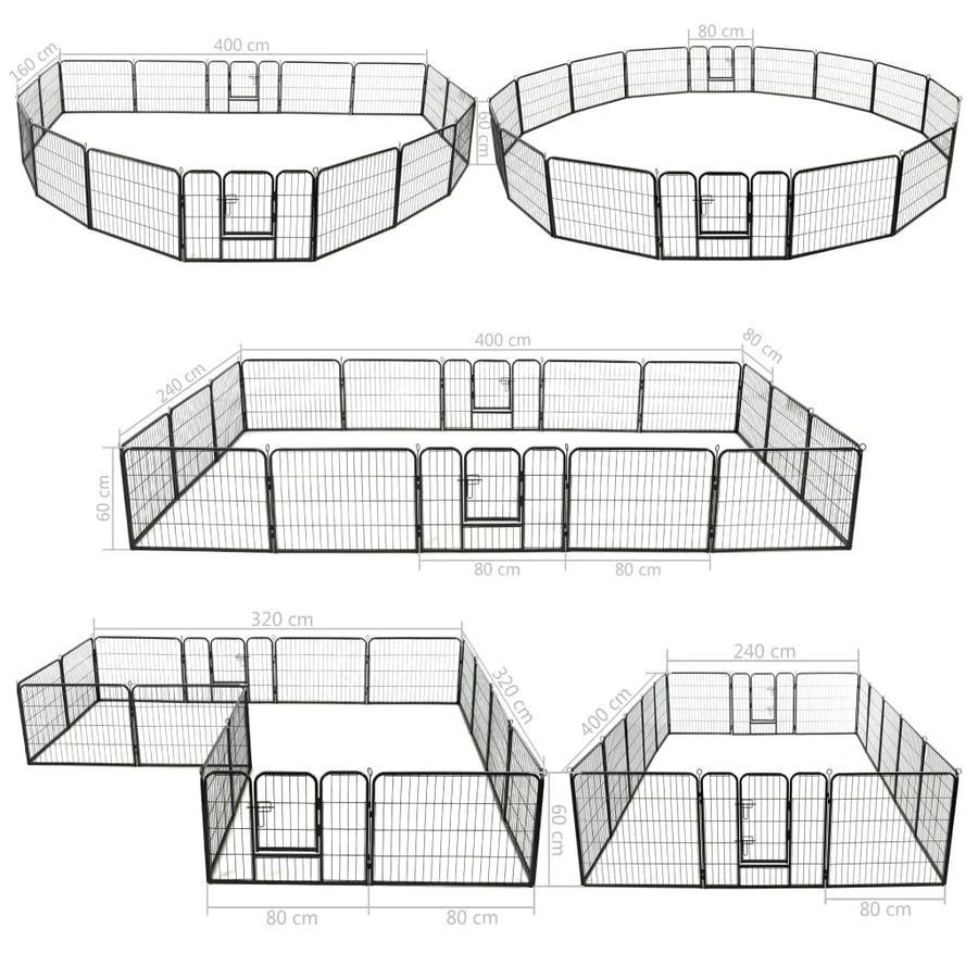 Hondenren met 16 panelen 60x80 cm staal zwart 60 x 80 cm 16 panelen