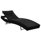 Ligbed poly rattan zwart met kussen