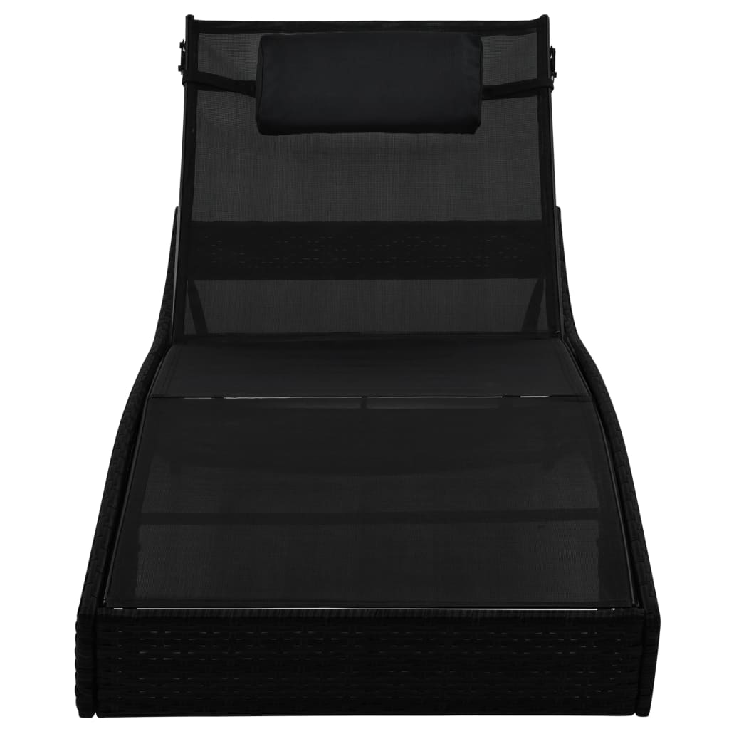 Ligbed met kussen poly rattan zwart