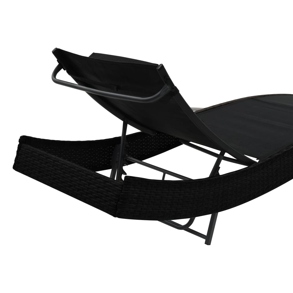 Ligbed met kussen poly rattan zwart