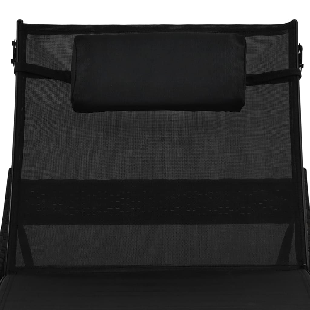 Ligbed met kussen poly rattan zwart