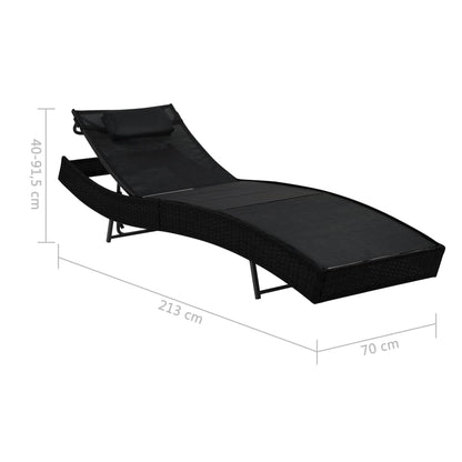 Ligbed met kussen poly rattan zwart