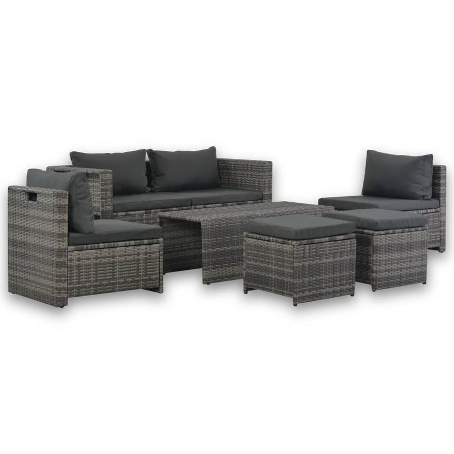 Loungeset Met Kussens Poly Rattan Grijs