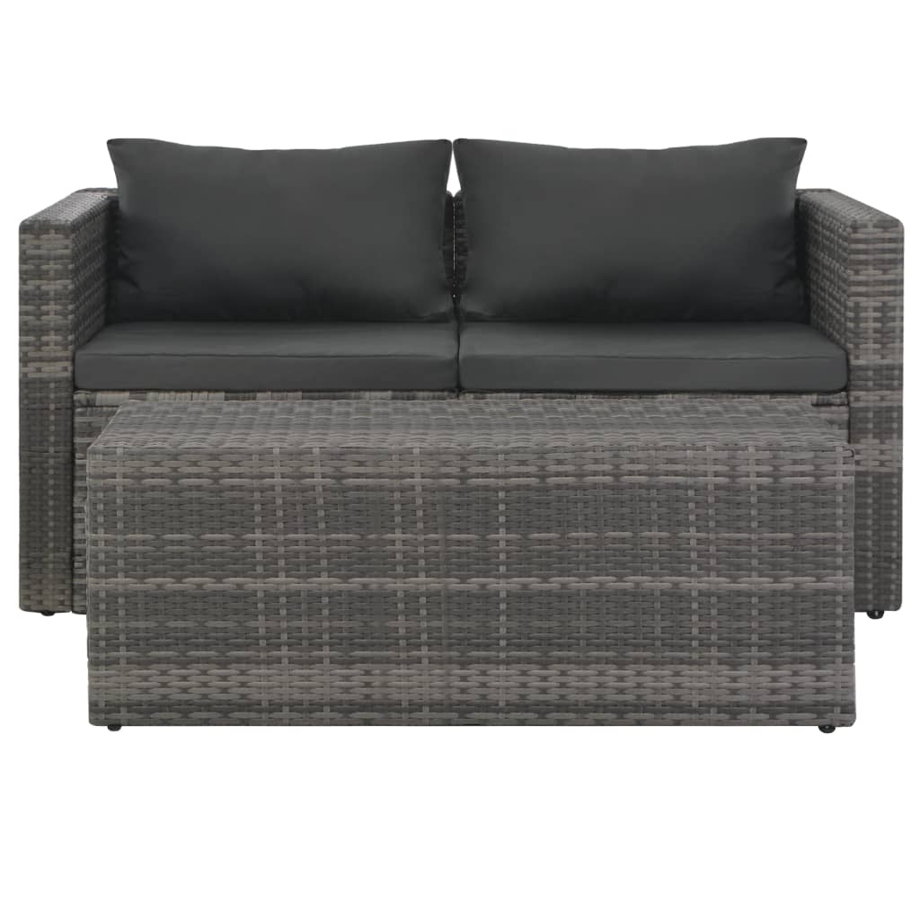 Loungeset Met Kussens Poly Rattan Grijs