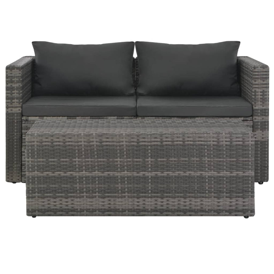 Loungeset Met Kussens Poly Rattan Grijs