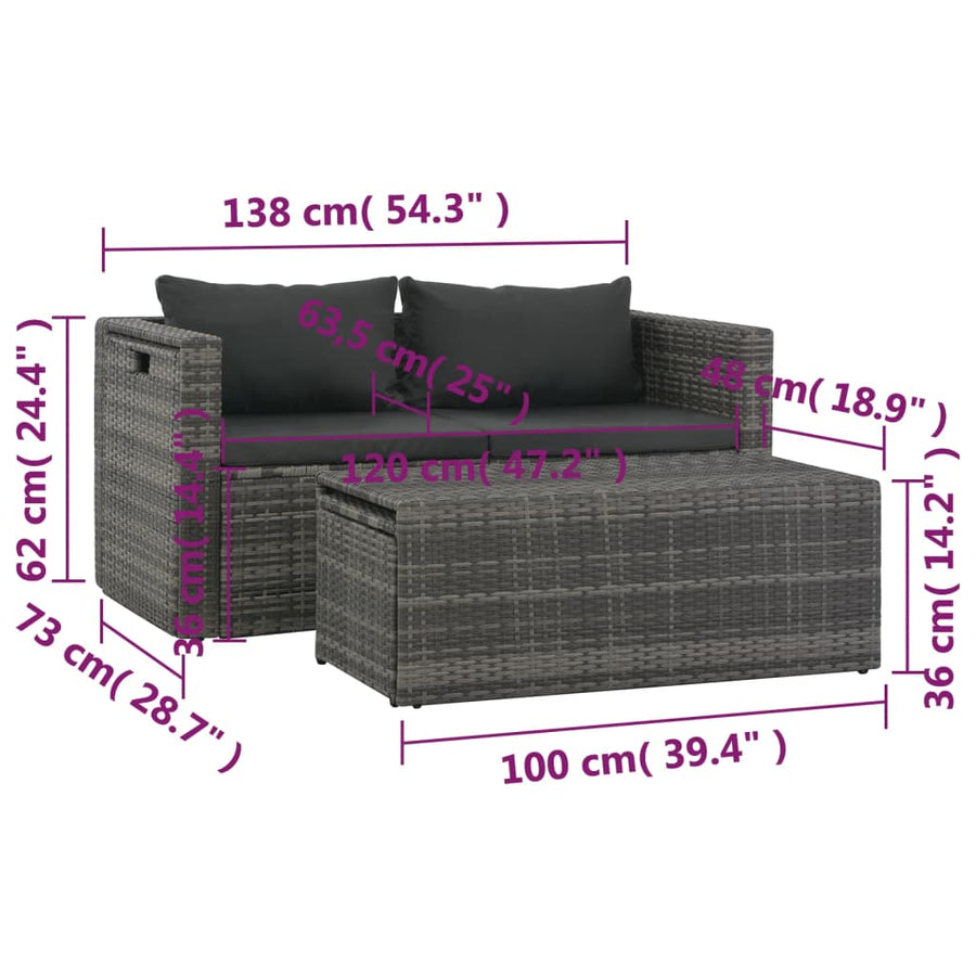 Loungeset Met Kussens Poly Rattan Grijs