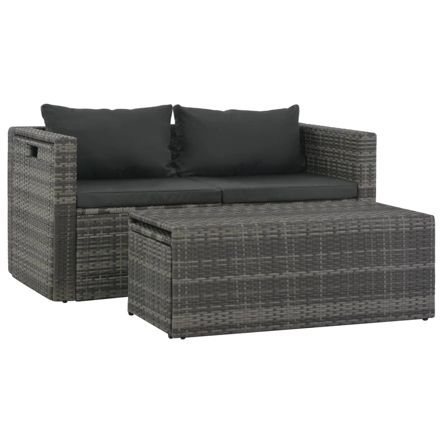 Loungeset Met Kussens Poly Rattan Grijs