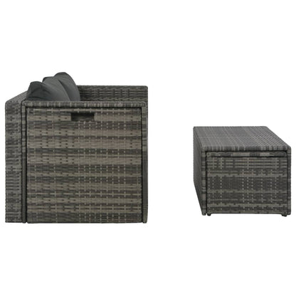 Loungeset Met Kussens Poly Rattan Grijs