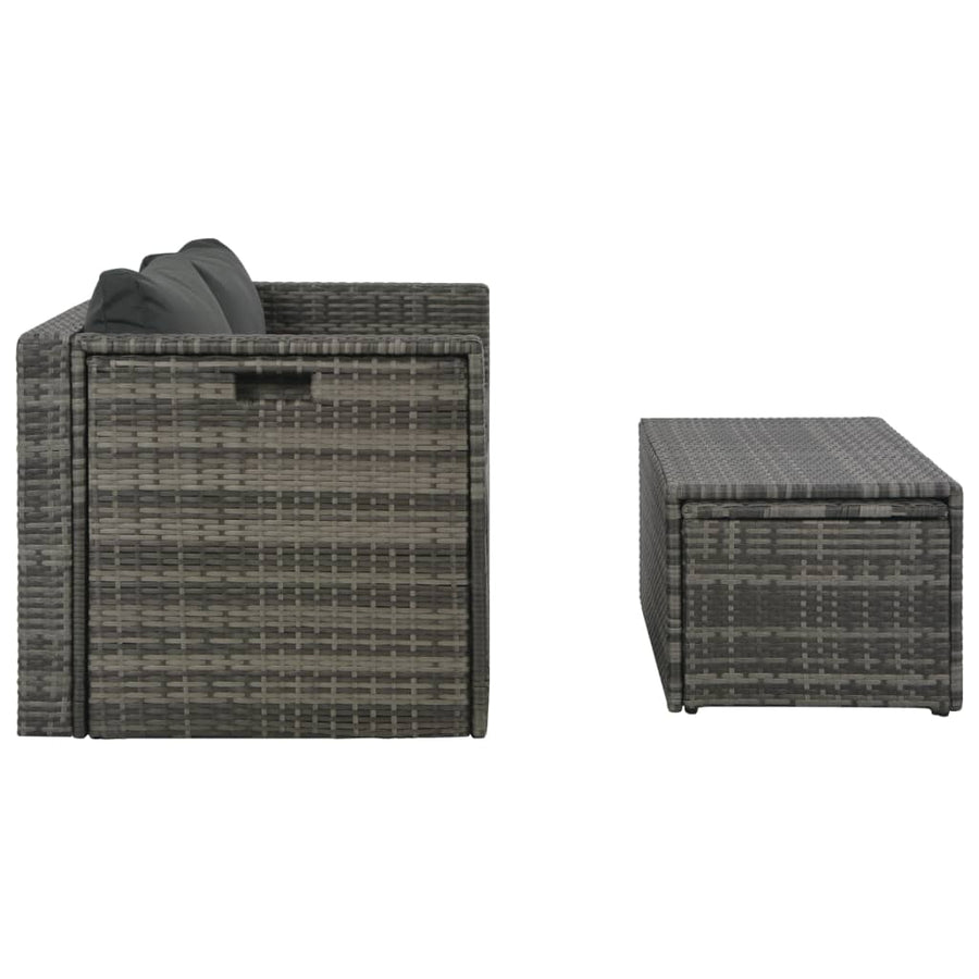 Loungeset Met Kussens Poly Rattan Grijs